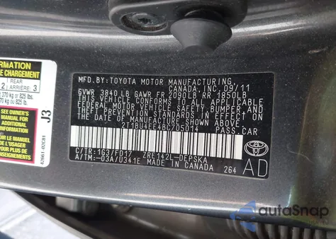2011 Toyota Corolla S from USA, damaged, VIN 2T1BU4EE4BC705014